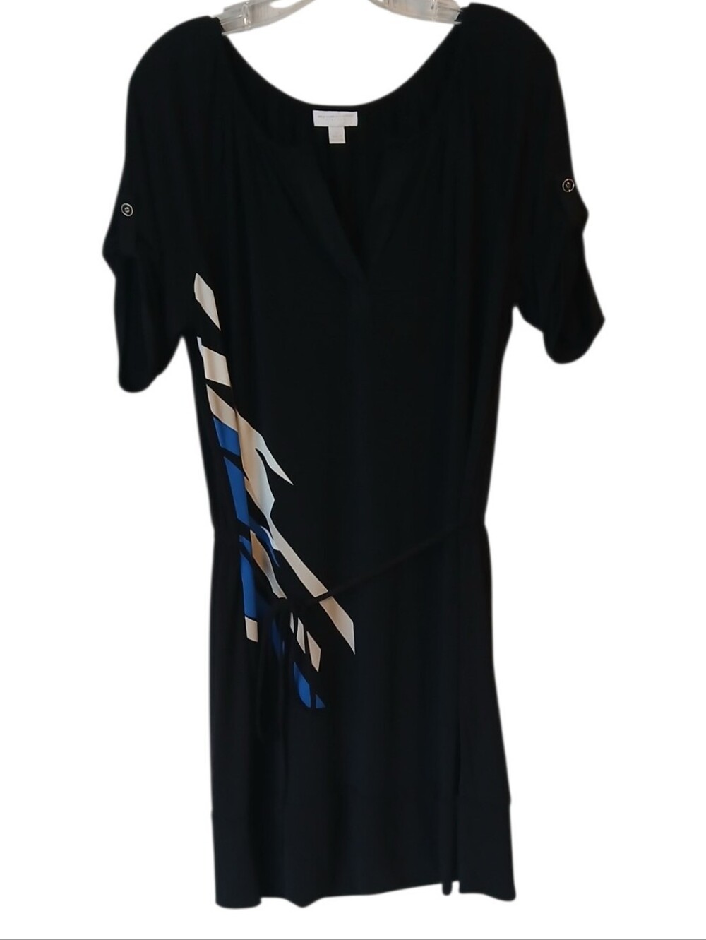 New York & Company Black Dress with Abstract Accent Size Large